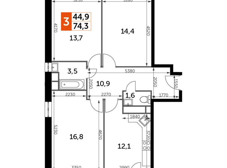 Wohnung 3 zimmer 74 m² Veshki, Russland