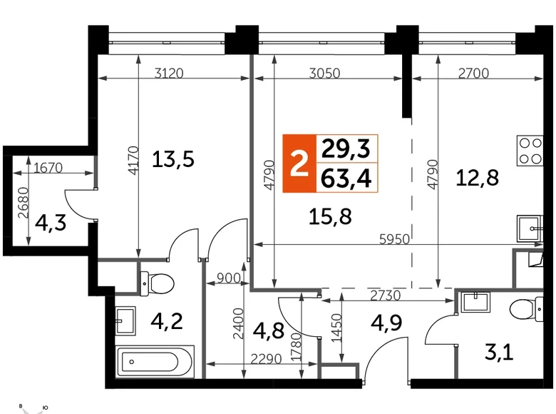 Apartamento 2 habitaciones 63 m² North-Western Administrative Okrug, Rusia