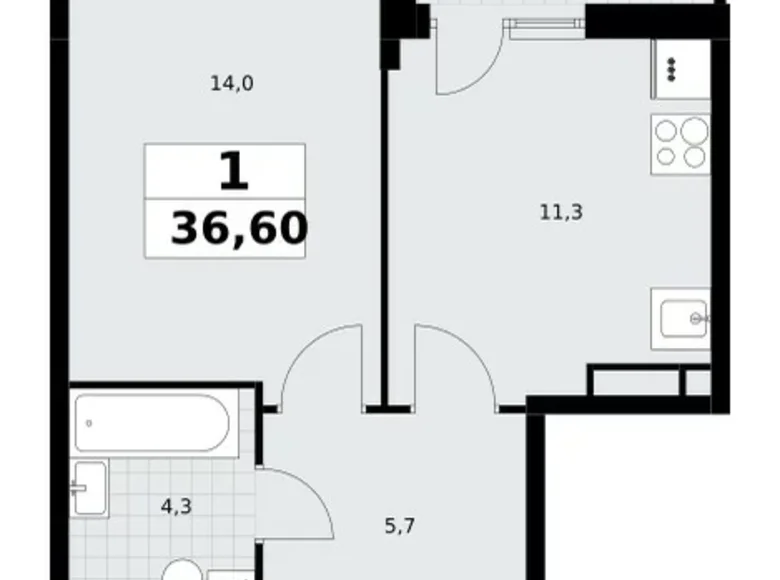 Apartamento 1 habitación 37 m² Postnikovo, Rusia