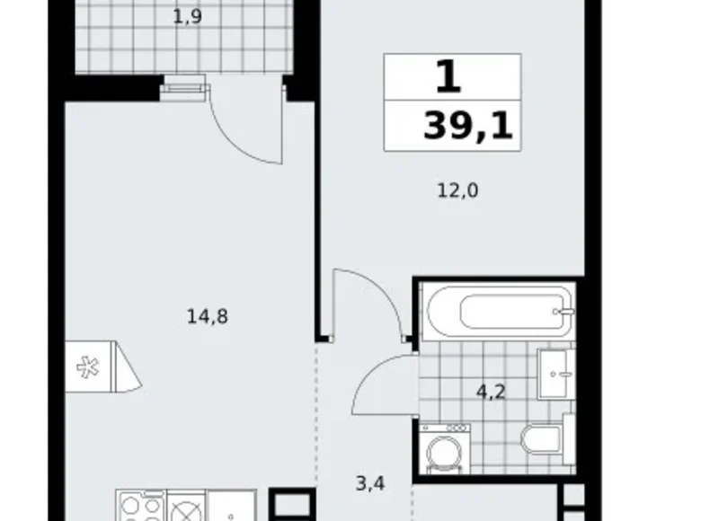 Квартира 1 комната 39 м² поселение Сосенское, Россия