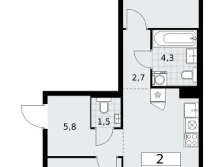 Wohnung 2 zimmer 58 m² Troizk, Russland