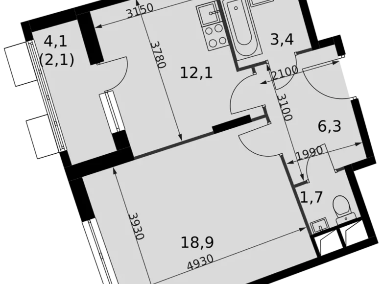 Квартира 1 комната 44 м² Развилка, Россия