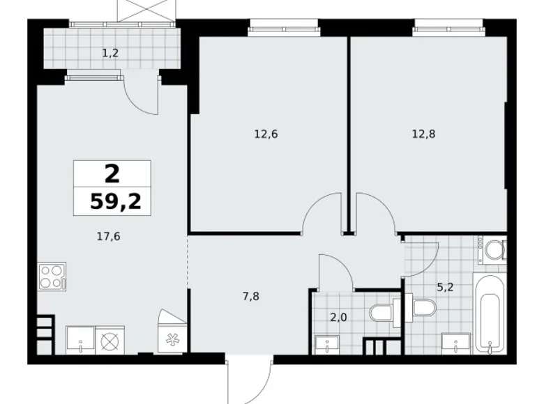 Квартира 2 комнаты 59 м² Юго-Западный административный округ, Россия