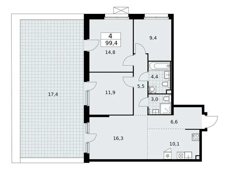 Квартира 4 комнаты 99 м² Москва, Россия