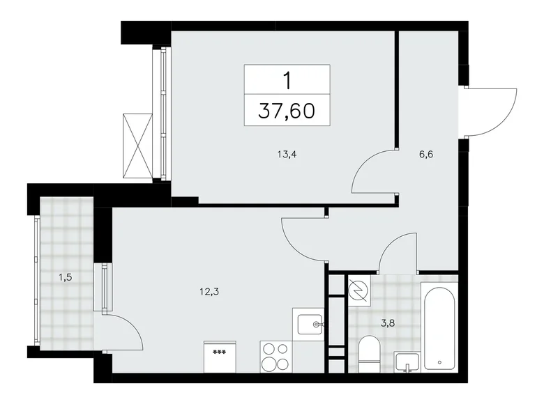 1 room apartment 38 m² Moscow, Russia