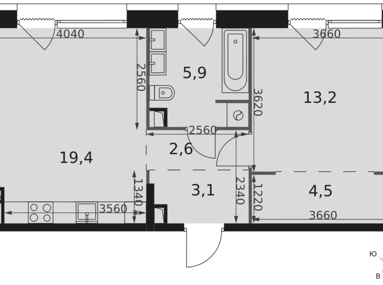 Квартира 1 комната 49 м² район Ростокино, Россия