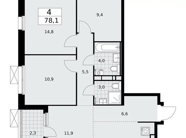 4 room apartment 78 m² Moscow, Russia