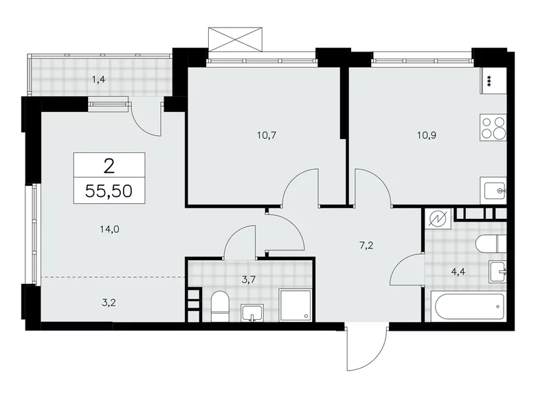 Wohnung 2 Zimmer 56 m² Moskau, Russland