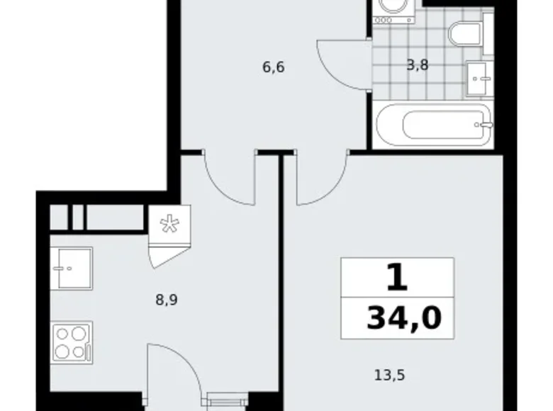 Mieszkanie 1 pokój 34 m² poselenie Sosenskoe, Rosja