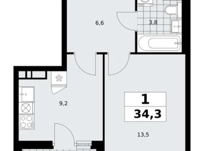 1 room apartment 34 m² poselenie Sosenskoe, Russia