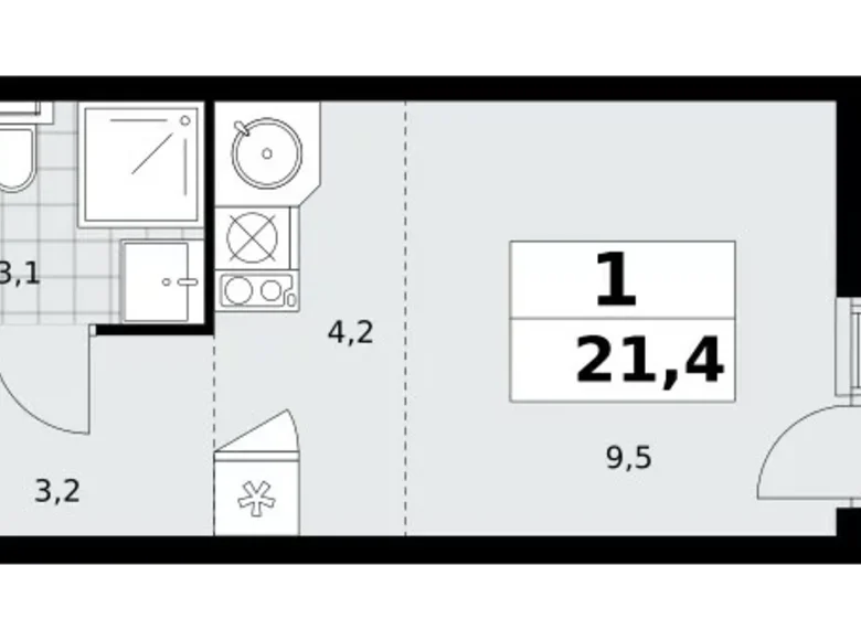 1 room apartment 21 m² Moscow, Russia