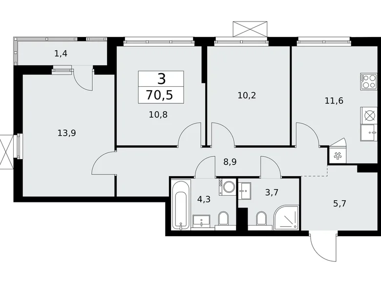 Apartamento 3 habitaciones 71 m² poselenie Sosenskoe, Rusia