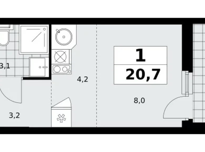 Квартира 1 комната 21 м² Москва, Россия