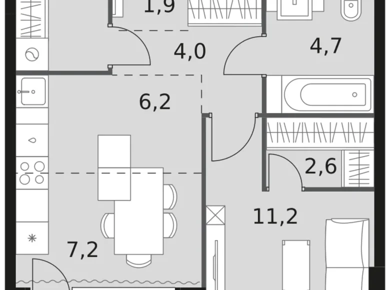 Квартира 1 комната 43 м² Москва, Россия