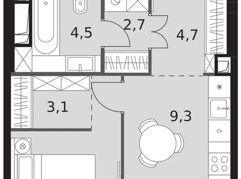 Квартира 1 комната 37 м² Северо-Западный административный округ, Россия