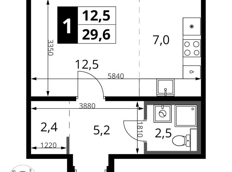 1 room studio apartment 30 m² Khimki, Russia