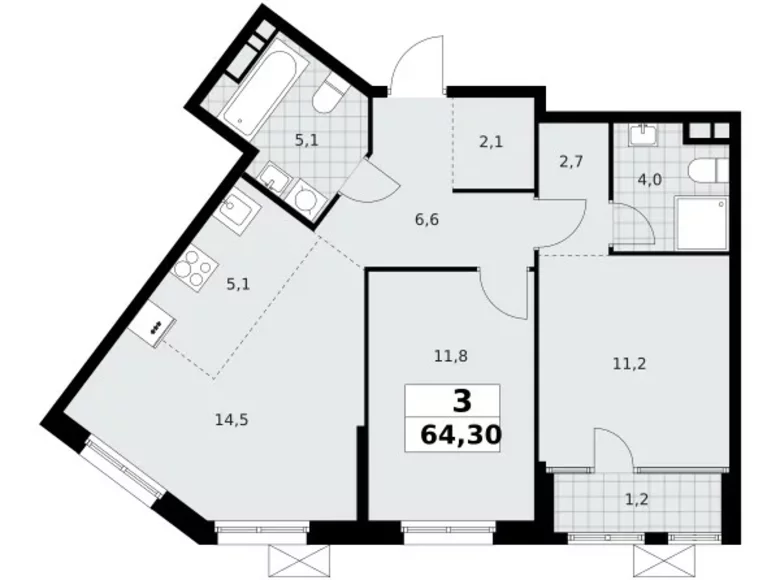 Apartamento 3 habitaciones 64 m² Northern Administrative Okrug, Rusia
