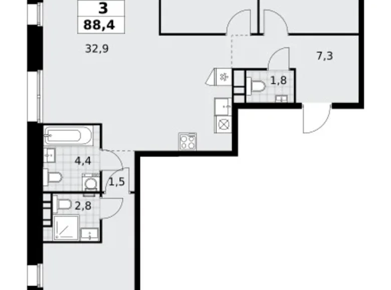 Appartement 3 chambres 88 m² poselenie Sosenskoe, Fédération de Russie