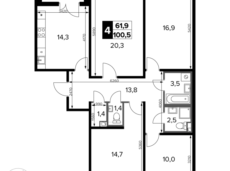 4 room apartment 101 m² Potapovo, Russia