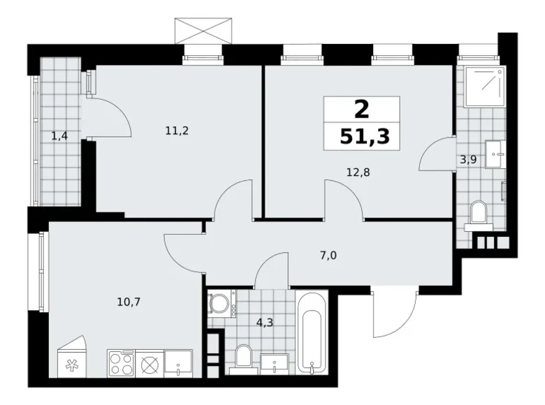 Apartamento 2 habitaciones 51 m² poselenie Sosenskoe, Rusia