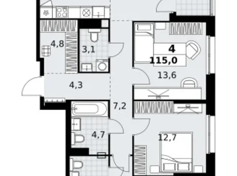 Квартира 4 комнаты 115 м² район Коммунарка, Россия
