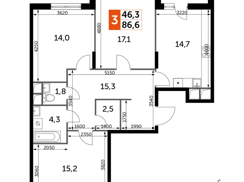 Квартира 3 комнаты 87 м² Развилка, Россия