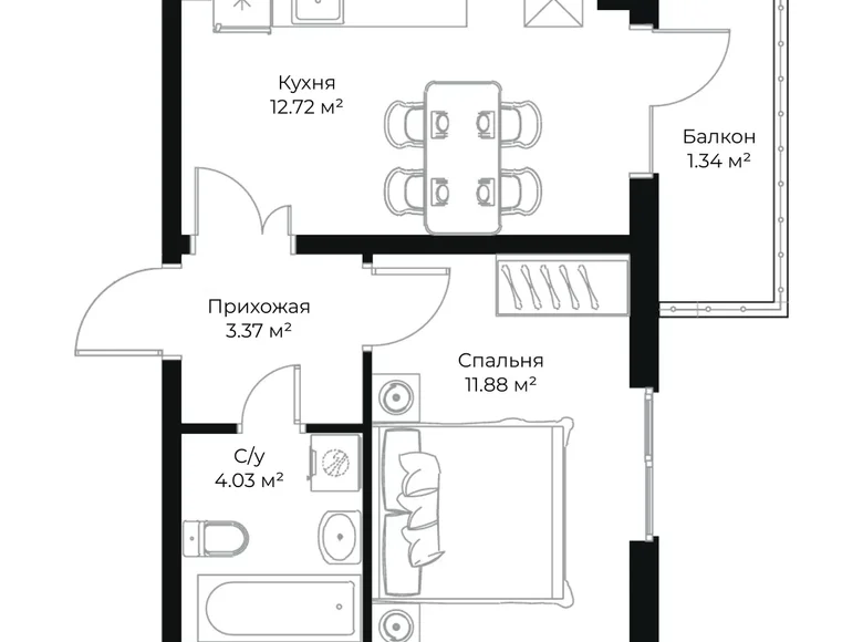 Квартира 1 комната 33 м² Ташкент, Узбекистан