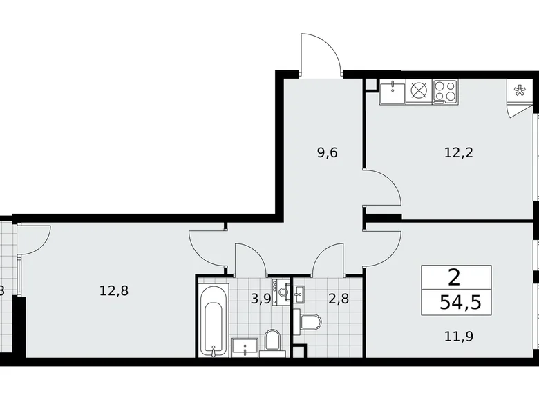 Mieszkanie 2 pokoi 55 m² poselenie Desenovskoe, Rosja