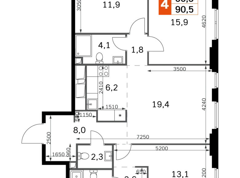 Apartamento 4 habitaciones 91 m² North-Western Administrative Okrug, Rusia