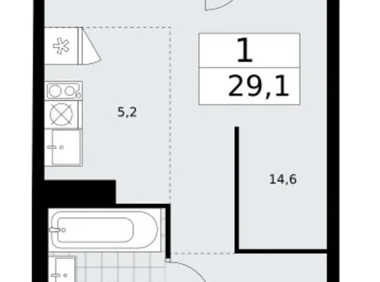 1 room apartment 29 m² Troitsk, Russia