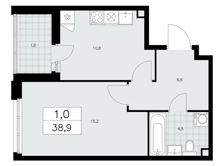 Appartement 1 chambre 39 m² poselenie Sosenskoe, Fédération de Russie