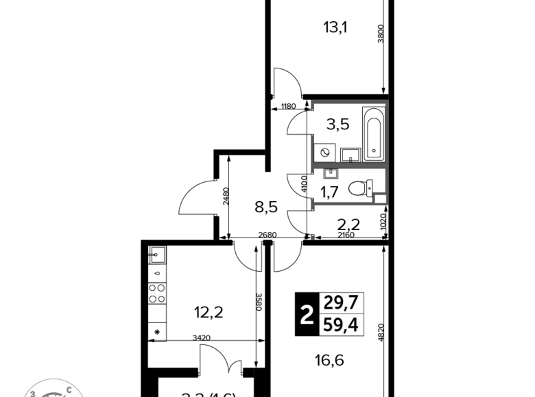 Квартира 2 комнаты 59 м² Химки, Россия