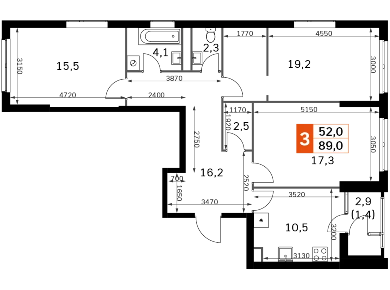 Apartamento 3 habitaciones 89 m² Moscú, Rusia