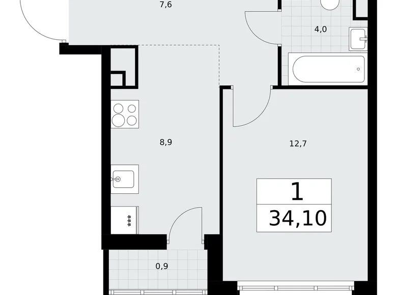 Appartement 1 chambre 34 m² Postnikovo, Fédération de Russie