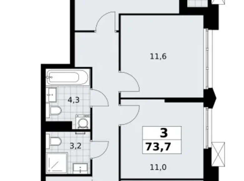 Квартира 3 комнаты 74 м² район Троицк, Россия