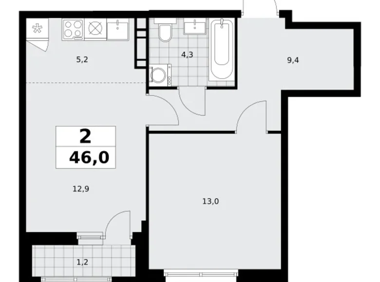 Квартира 2 комнаты 46 м² поселение Сосенское, Россия