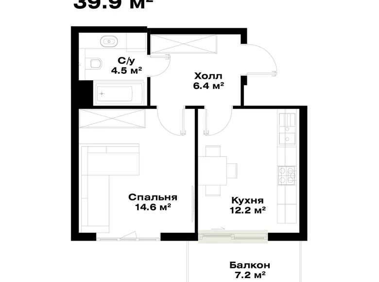 Квартира 1 комната 40 м² Мирзо-Улугбекский район, Узбекистан