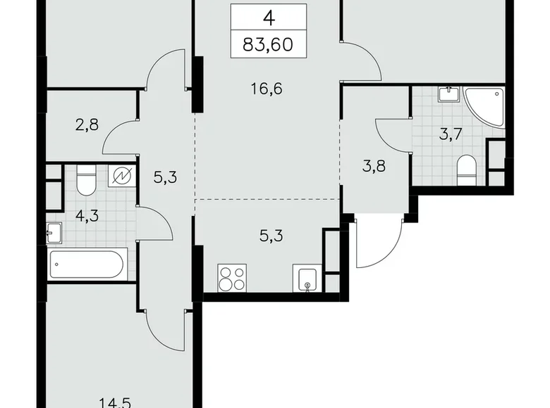 Квартира 4 комнаты 84 м² Юго-Западный административный округ, Россия