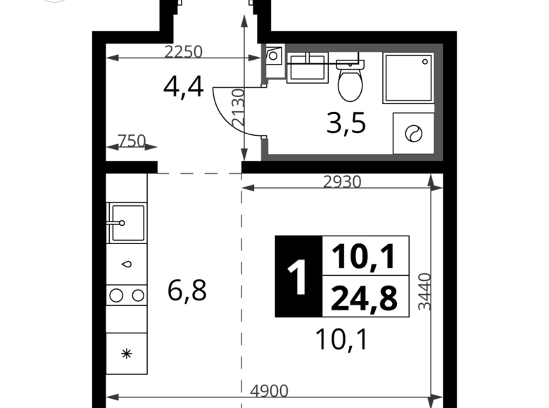 1 room studio apartment 25 m² Leninsky District, Russia