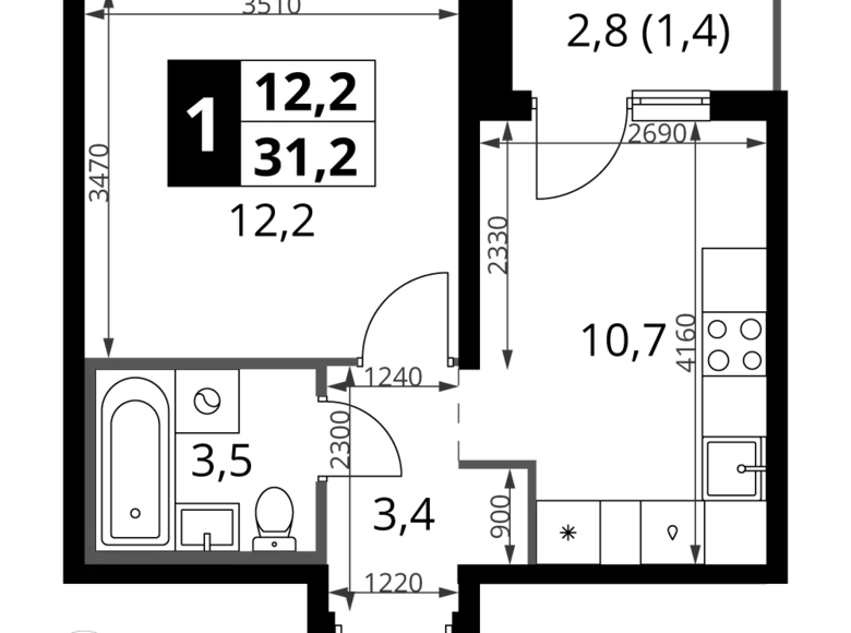 Mieszkanie 1 pokój 31 m² rejon leniński, Rosja