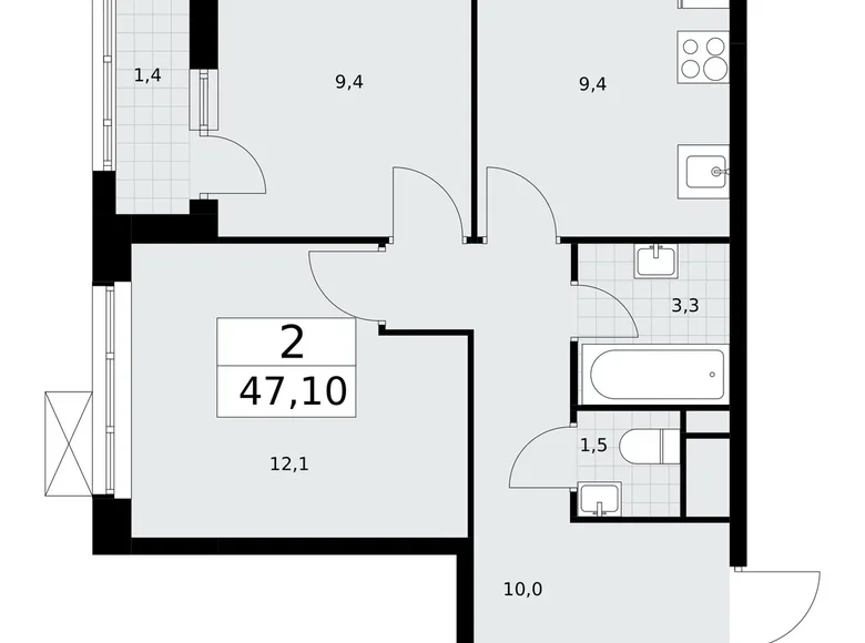 Apartamento 2 habitaciones 47 m² Postnikovo, Rusia