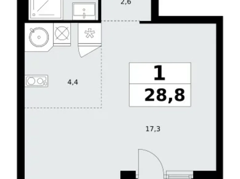 Квартира 1 комната 29 м² поселение Сосенское, Россия