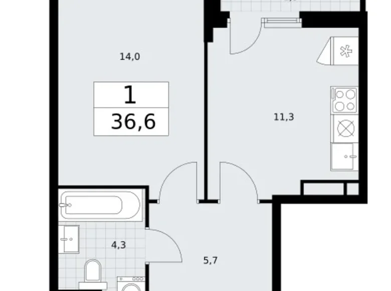 Apartamento 1 habitación 37 m² Vnukovo, Rusia