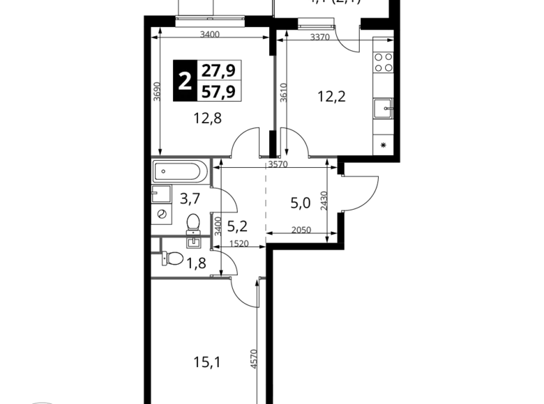 Квартира 2 комнаты 58 м² Химки, Россия