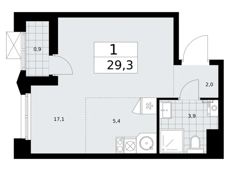 1 room apartment 29 m² Troitsk, Russia