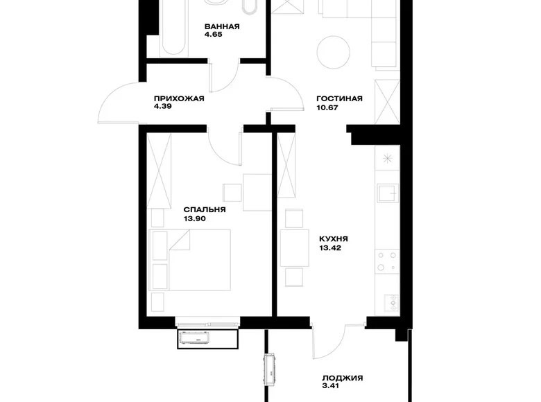 Квартира 2 комнаты 50 м² Ташкент, Узбекистан