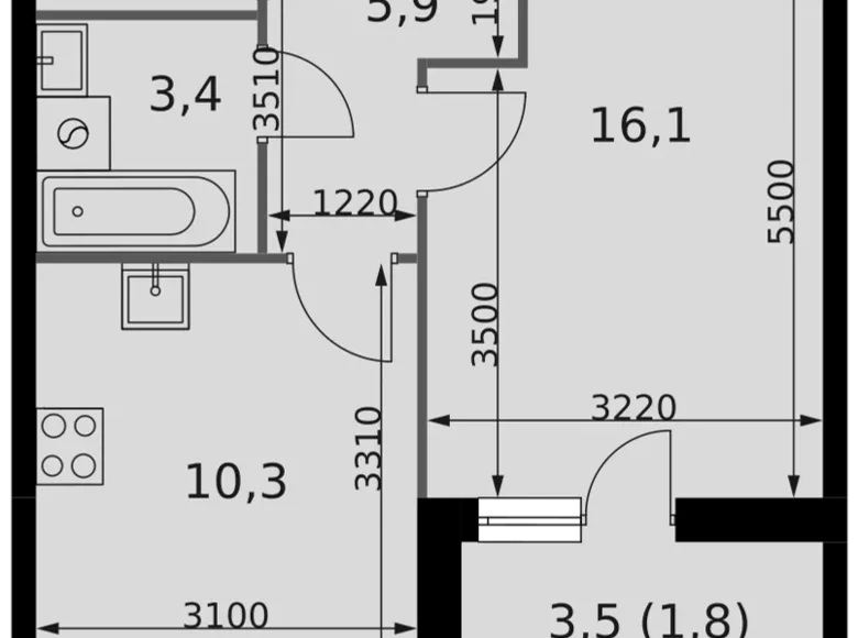 Mieszkanie 1 pokój 39 m² Razvilka, Rosja