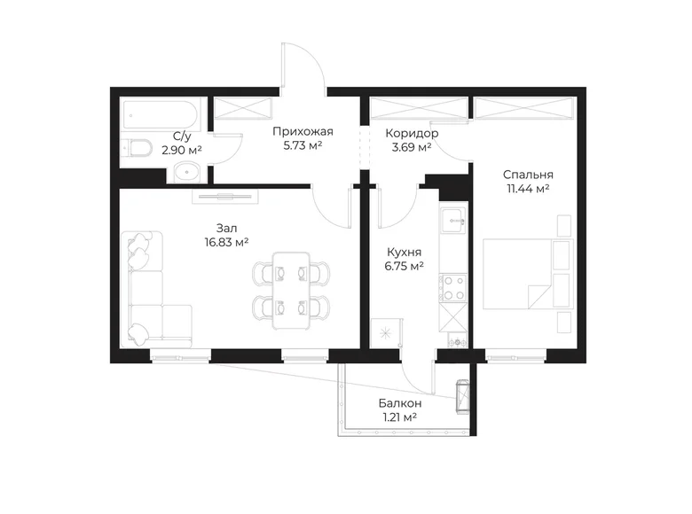 Квартира 2 комнаты 49 м² Ташкент, Узбекистан