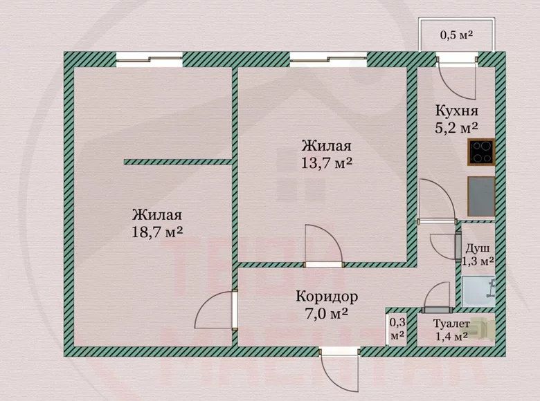 Квартира 2 комнаты 48 м² Углы, Беларусь