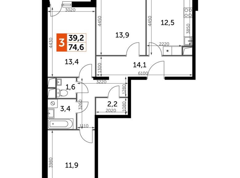 Apartamento 3 habitaciones 76 m² Razvilka, Rusia